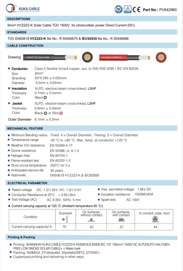KUKA DC XLPO Cable 4mm² & 6mm² Tin coated H1Z2Z2-K - Image 2
