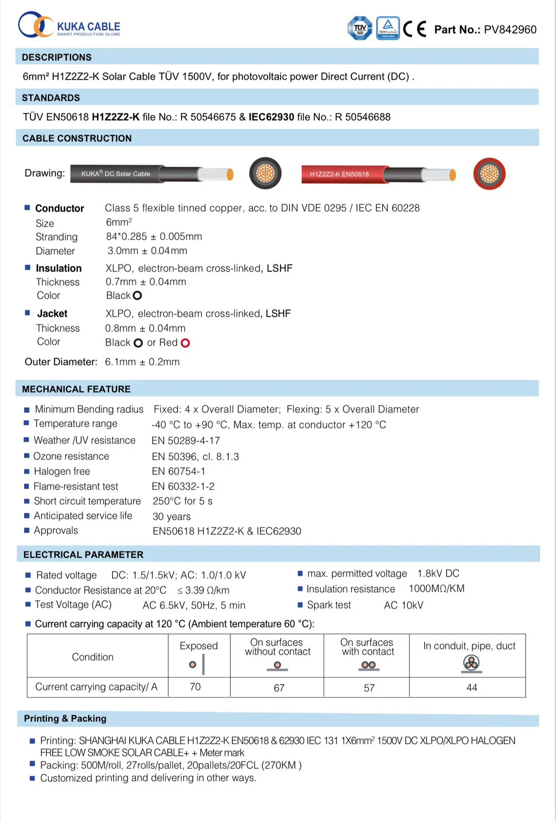 KUKA DC XLPO Cable 4mm² & 6mm² Tin coated H1Z2Z2-K - Image 2